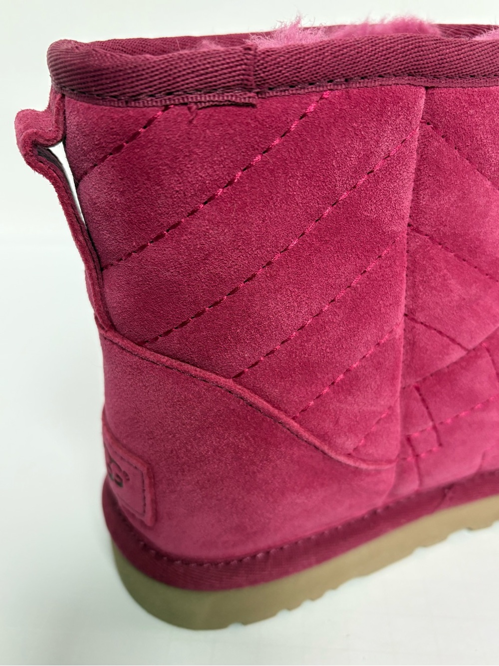 UGG Women's Quilted Raspberry Suede Mini Boot - Size 6 - Picture 3 of 13